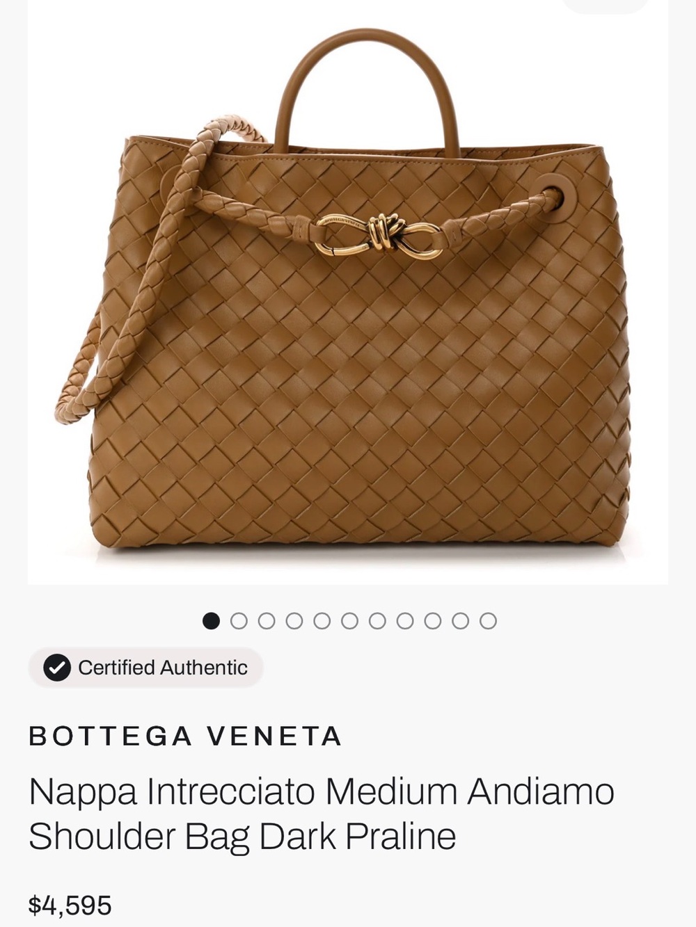 Bottega Veneta Dark Praline Nappa Intrecciato Andiamo Shoulder Bag
